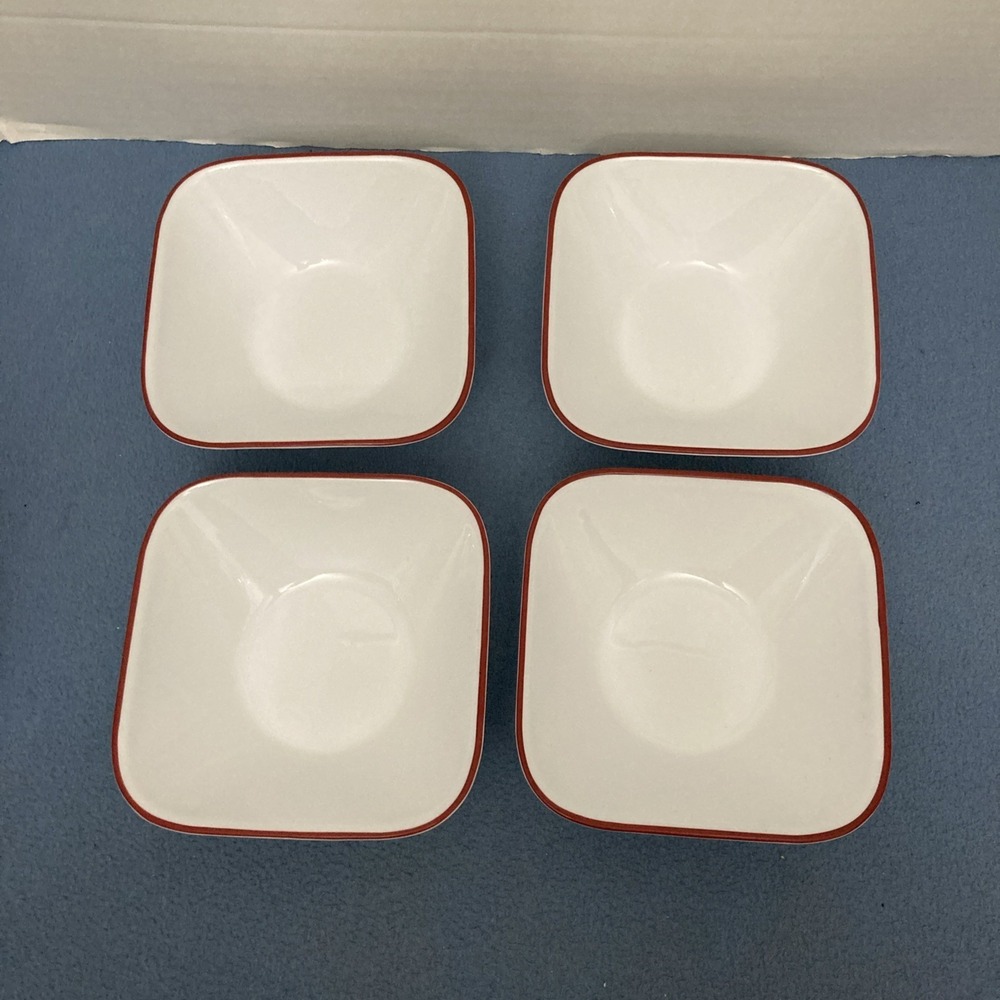 Corelle Coordinates Splendor White w/Red Rim Square Soup/Cereal Bowls - Set of 4 - Picture 1 of 13